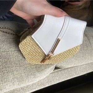 Boho crossbody bag — white, rattan, gold